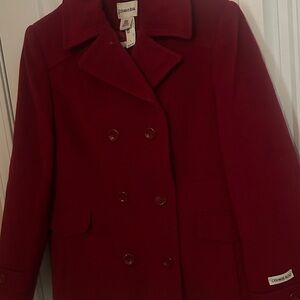 Gorgeous St John’s Bay Scarlet wool double-breasted peacoat Cashmere Blend L